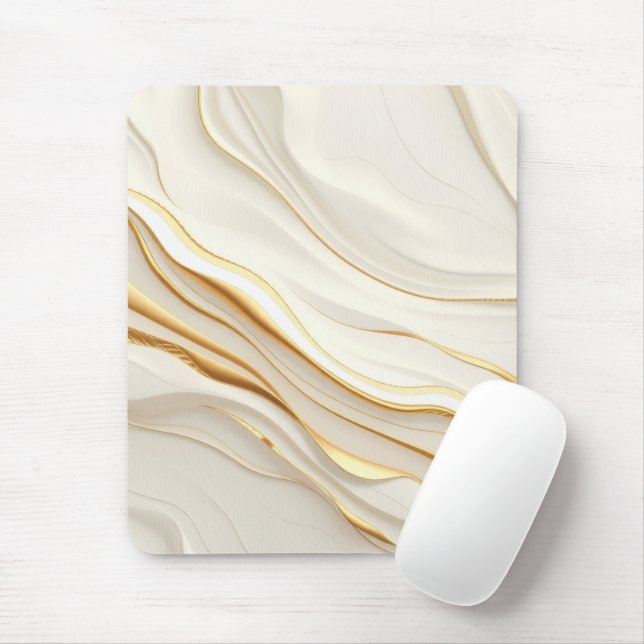 Mousepad "Redemoinhos de Mármore Dourado e Creme" (Com mouse)