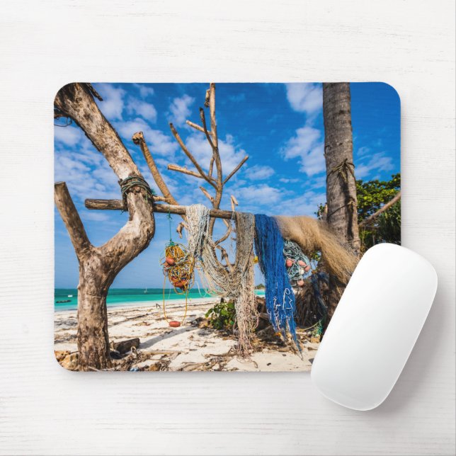 Mousepad Redes de pesca que secam na praia (Com mouse)