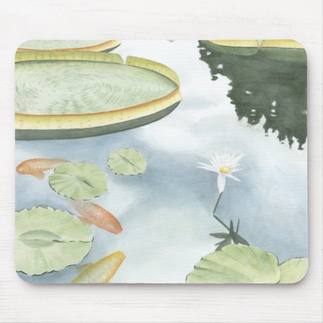 Mousepad Reflexão de Koi Pond com peixes e lírios (Frente)