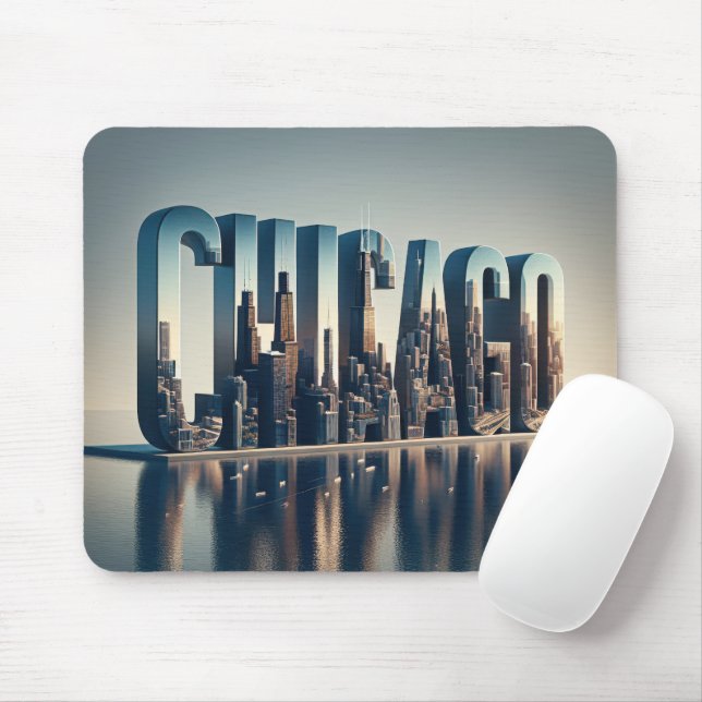 Mousepad Reflexão sobre a Água na Cidade de Chicago (Com mouse)