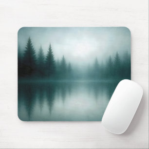 Mousepad Reflexo da árvore de pinho enevoada na água do lag
