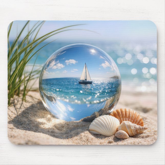 Mousepad Reflexo do Barco à Vela na Esfera de Vidro (Frente)
