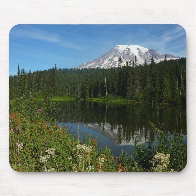 Mousepad Reflexo do Lago Monte Rainier com Flores Silvestre (Frente)