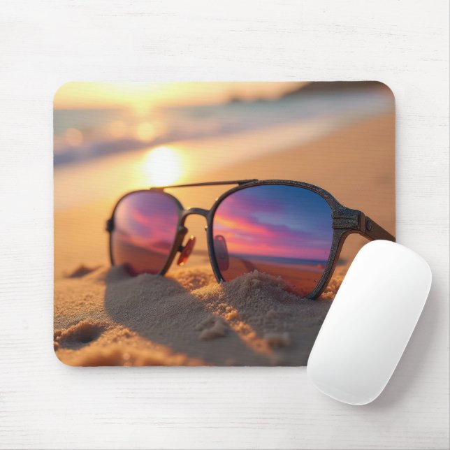 Mousepad Reflexo do pôr do sol no mar em óculos de sol (Com mouse)