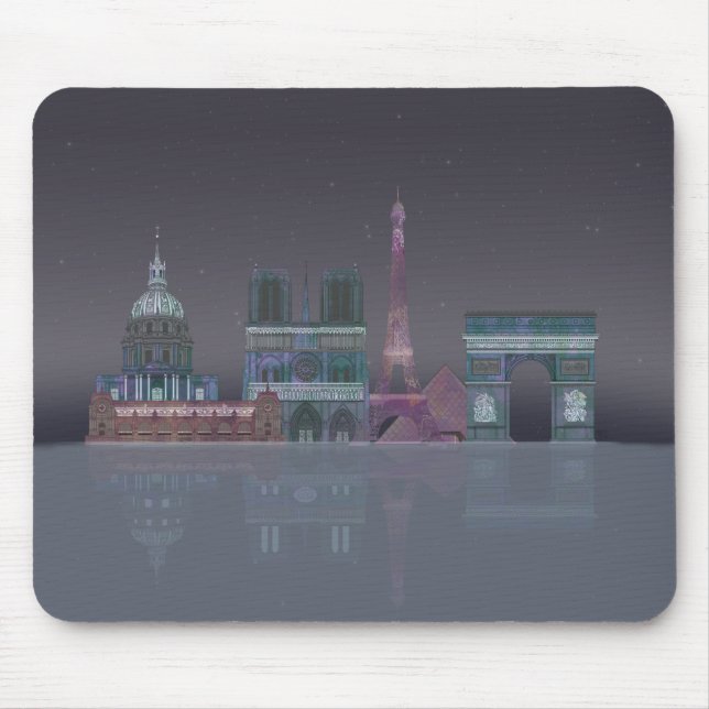 Mousepad Reflexões Noturnas em Paris Skyline (Frente)