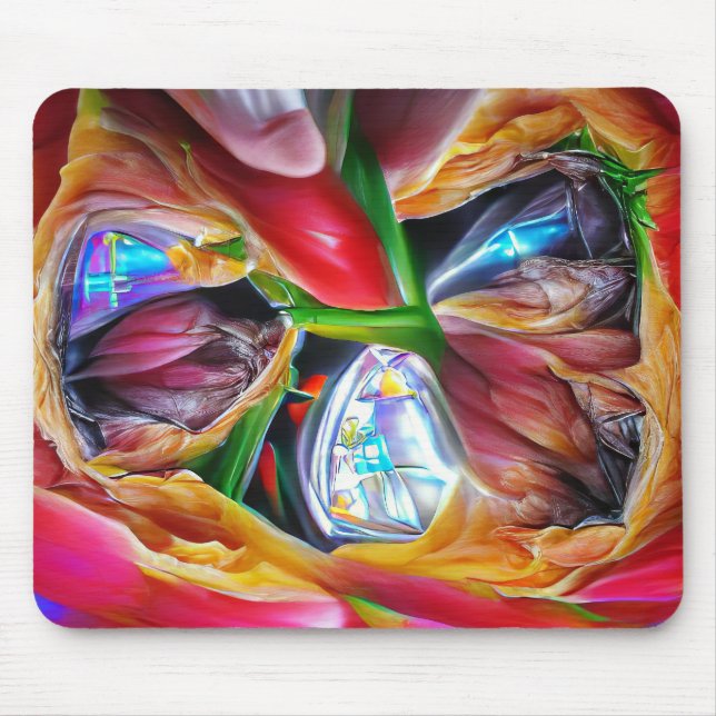 Mousepad Reflexões Vibrantes de Tulipas de Abstrato (Frente)