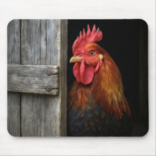 Mousepad Regal Rooster Pionando Em Torno Da Porta Do Barn