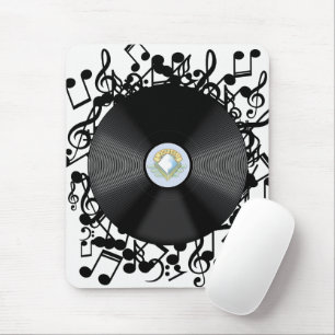 Mousepad Registro Vinílico antigo e notas musicais