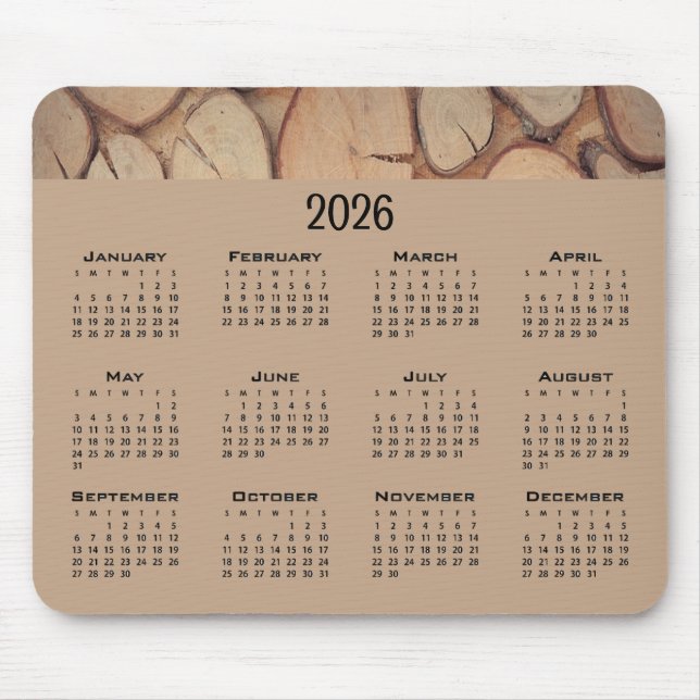 Mousepad Registros de árvore marrom do calendário (Frente)