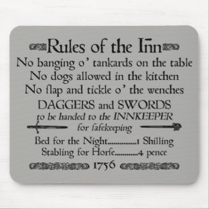 Mousepad Regras da pensão, sinal do século XVIII do