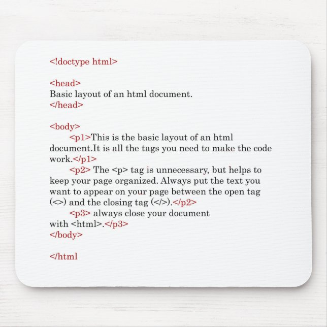 Mousepad regras de HTML (Frente)