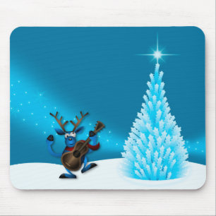 Mousepad Reindeer Dançando Violão Feliz Árvore de Natal Azu