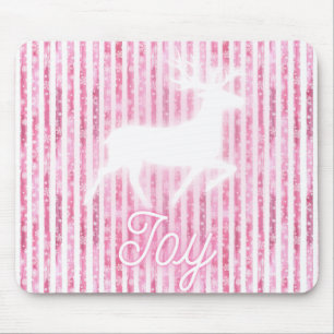Mousepad Reindeer de Alegria Rosa e Branco de Natal