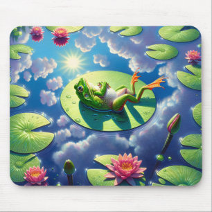 Mousepad Relaxamento do sapo em uma almofada de lírio