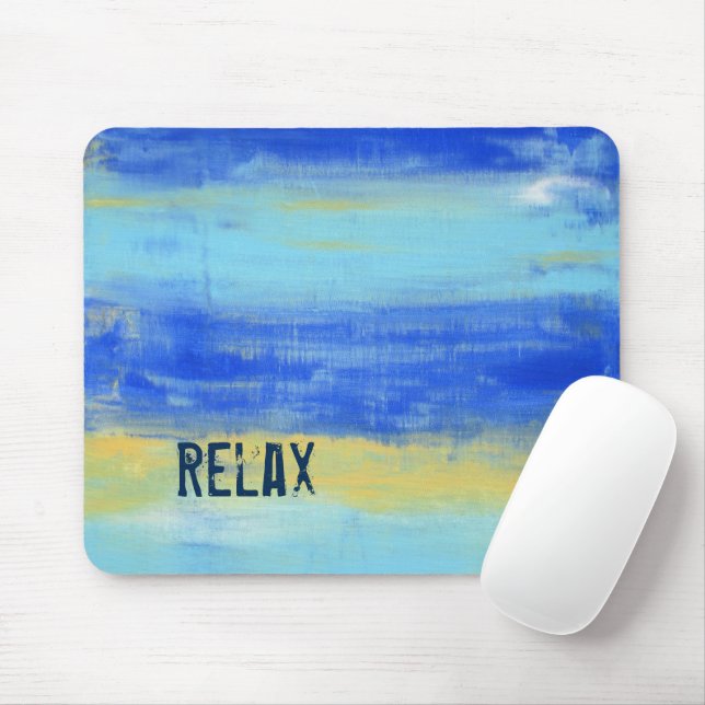 Mousepad Relaxing Beach Blue Yellow Abstract Art (Com mouse)