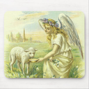 Mousepad Religião Vintage, Anjo Páscoa Vitoriano com Lamb