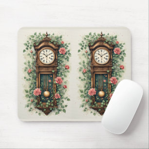 Mousepad Relógio Antigo Rodeado por Rosas e Vinhas