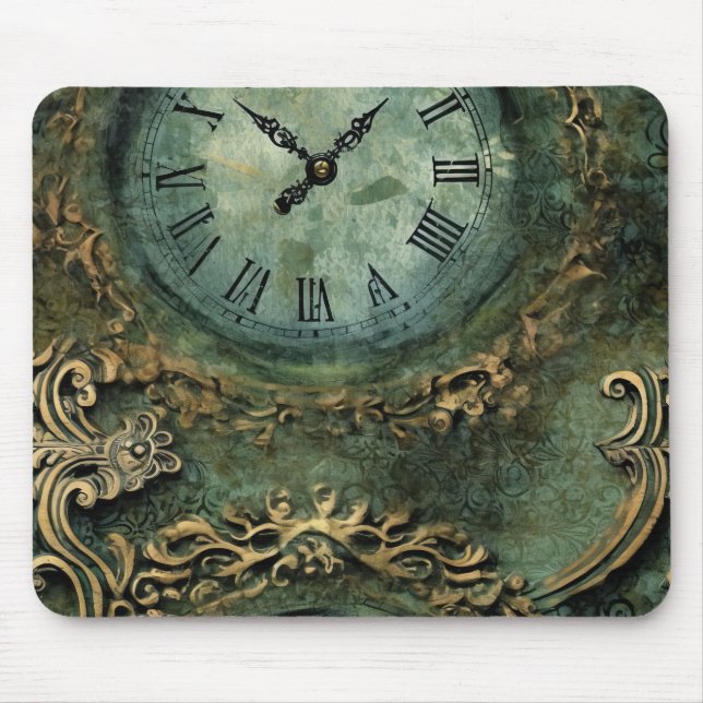 Mousepad Relógio Steampunk Rústico Verde Esmeralda (Frente)