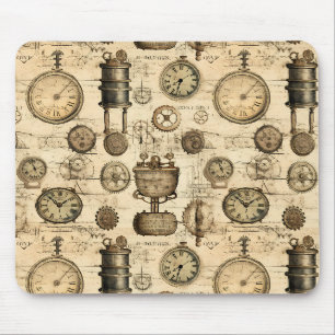 Mousepad Relógio Vintage Steampunk Pergaminho Marrom