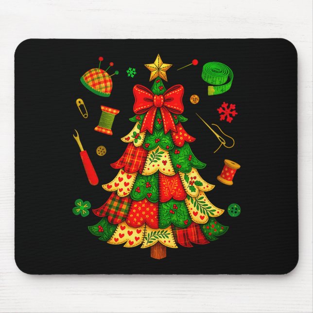 Mousepad Remendo da Árvore de Natal Colcha Quilter Costura  (Frente)