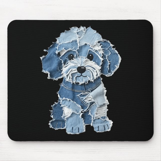 Mousepad Remendo de jeans engraçado retrô impressão de cach (Frente)