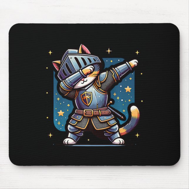 Mousepad Ren Faire Medieval Knight Dabbing Cat Kitten Engra (Frente)