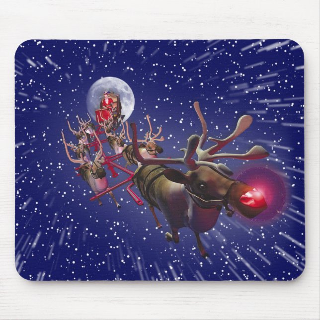 Mousepad Rena cheirada vermelha de Papai Noel do vôo (Frente)