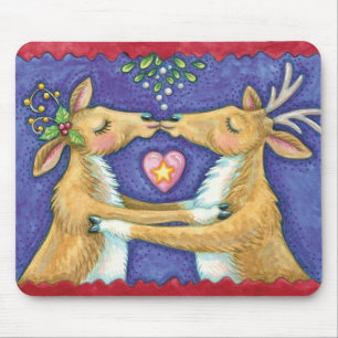 Mousepad Rena de Natal Fofa, Beijo Romântico com Visca