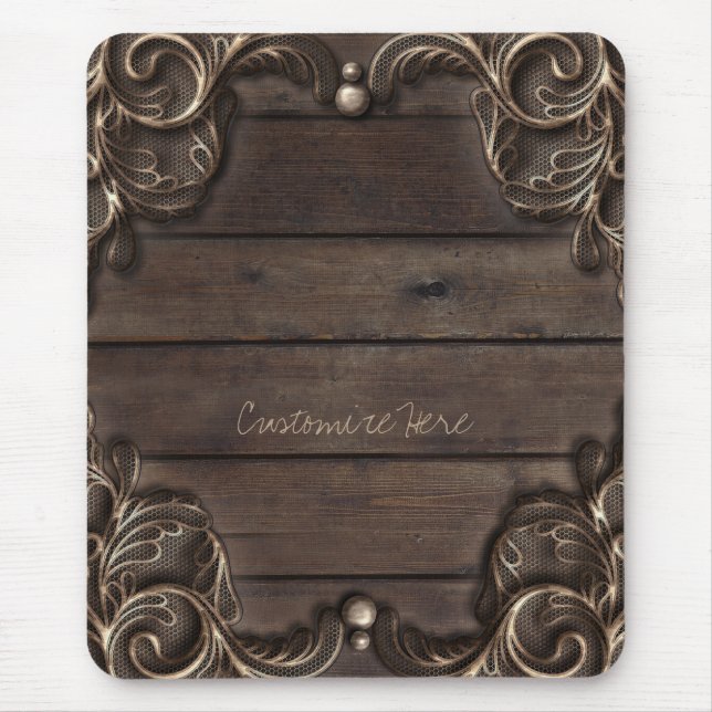 Mousepad Renda & Madeira Escura Rústico Vintage Glam Ociden (Frente)