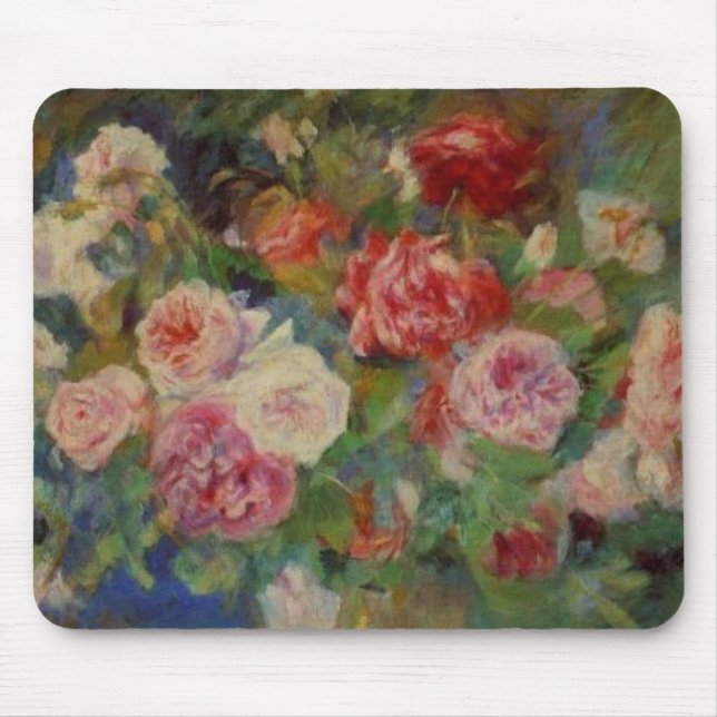 Mousepad Renoir'a um vaso dos rosas da vida ainda (Frente)