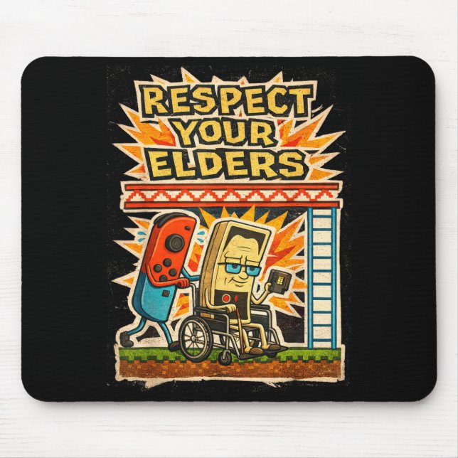 Mousepad Respect Your Elders Funny Gamer Controller 80s Ret (Frente)