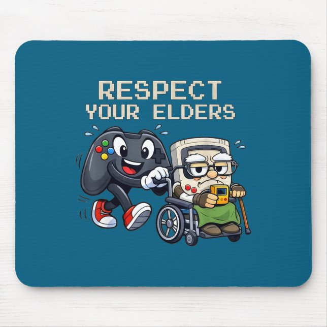 Mousepad Respect Your Elders Gaming Control Retro Funny Gam (Frente)