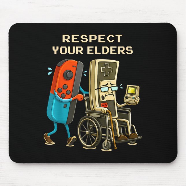 Mousepad Respect Your Elders Gaming Control Retro Funny Gam (Frente)