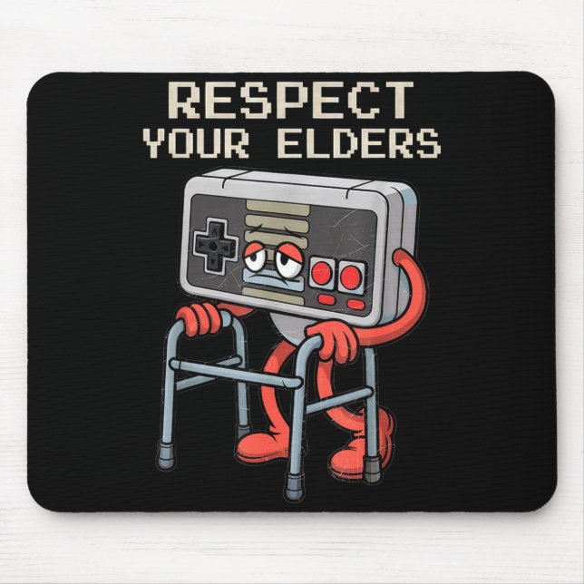 Mousepad Respect Your Elders Gaming Control Retro Funny Gam (Frente)