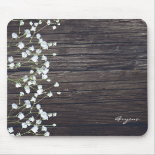 Mousepad Respiro de Bebê Floral e Madeira Escura Rústica Pa