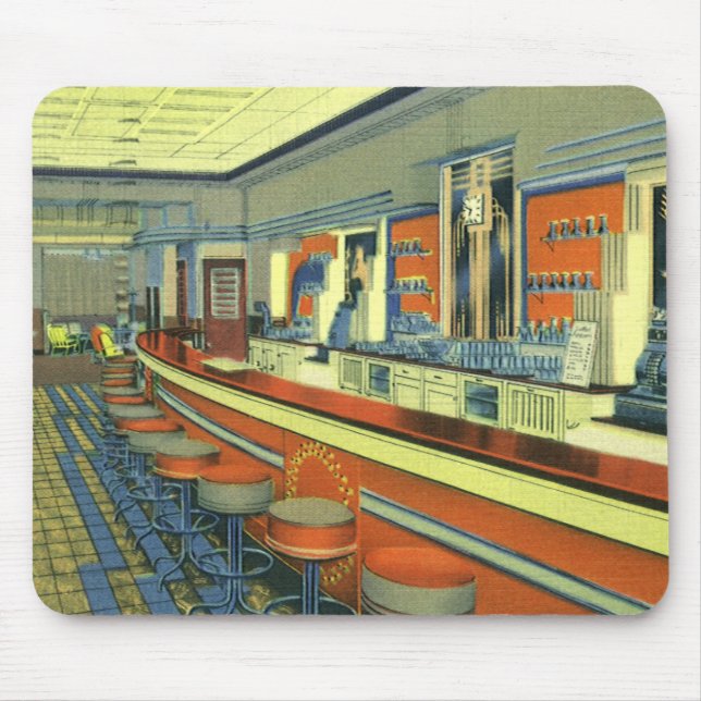 Mousepad Restaurante Vintage, Interior de Lanchonete Retro  (Frente)