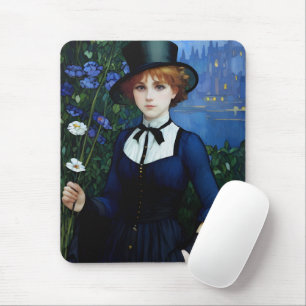 Mousepad Retrato Bonito Estilo Vintage Dark Academy Girl