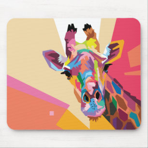 Mousepad Retrato Colorido de Pop Art Girafa