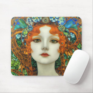 Mousepad Retrato da Bela Mulher em Estilo de Vidro Estido