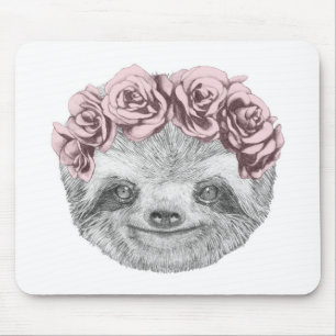 Mousepad Retrato da grinalda principal floral da preguiça 