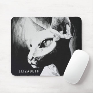 Mousepad Retrato de Animal Gato Esfinge Sem Pelo Preto e Br