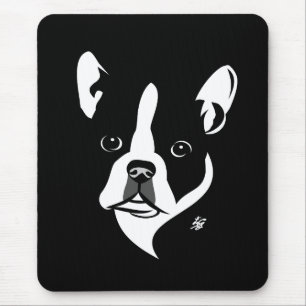 Mousepad Retrato de Boston Terrier Preto e Branco