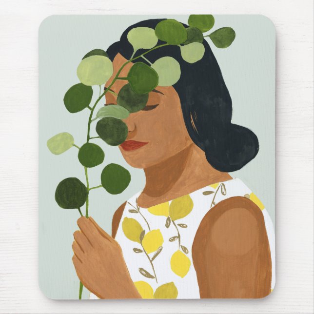 Mousepad Retrato de Botânica - Mulher com Greenery (Frente)