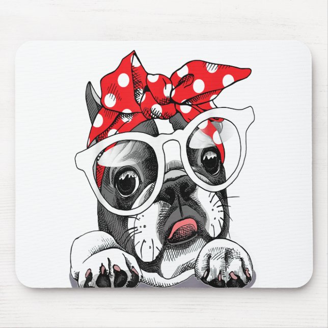 Mousepad Retrato De Bulldog Francês Em Um Bloco De Cabeça (Frente)