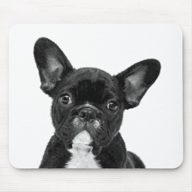 Mousepad Retrato de Bulldog Francês Negro e Branco (Frente)