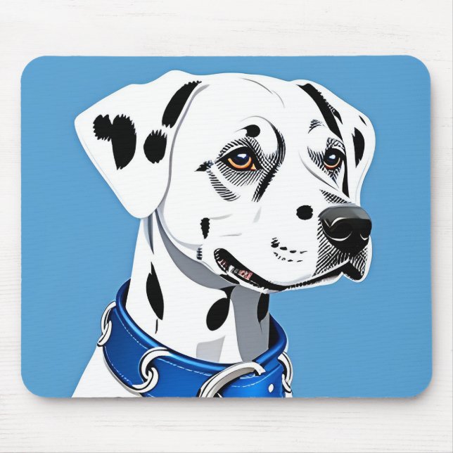 Mousepad Retrato De Cão Dalmático Com Colar Azul (Frente)