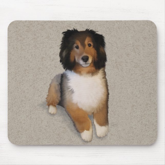 Mousepad retrato de cão mestiço Sheltie (Frente)