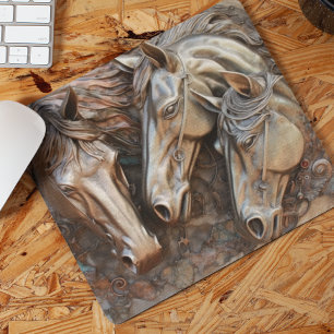 Mousepad Retrato de Cavalo com Estilo de Metal Esculpido