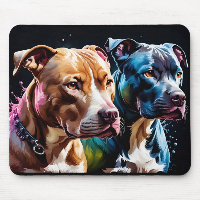 Mousepad Retrato de dois pit Bulls (Frente)