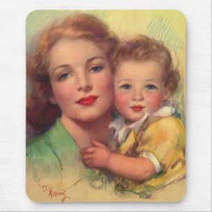 Mousepad Retrato de Família Mãe e Filho Antigo
